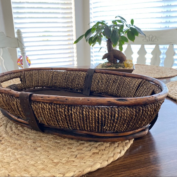 Boho Handmade Wicker Wooden Table Top Basket - Picture 9 of 11